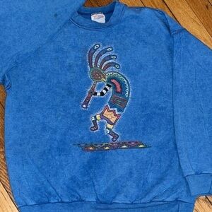 VTG 90s Hanes Kokopelli Native Art Tribal Tie Dye Sweatshirt Stonewash Adult L